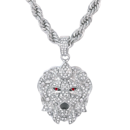 Iced Large Lion Pendant with 8mm Rope Chain 24" - HC-8031