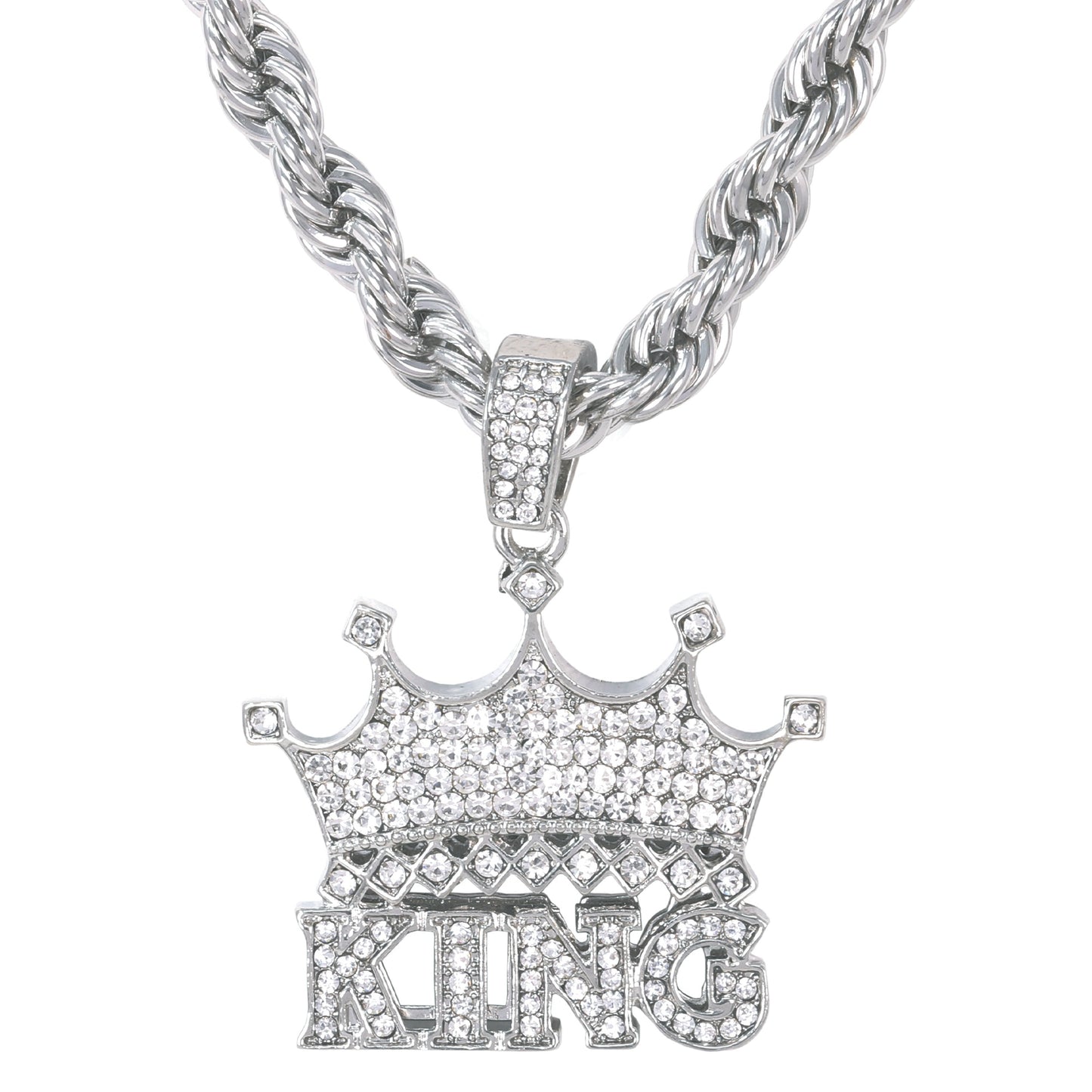 Iced Large King Pendant with 8mm Rope Chain 24" - HC-8032