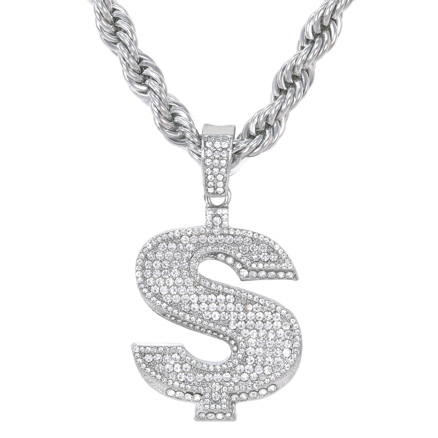Iced Large Money Pendant with 8mm Rope Chain 24" - HC-8033