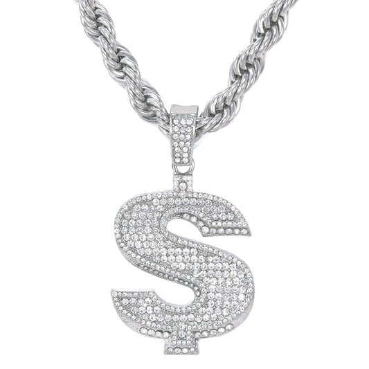 Iced Large Money Pendant with 8mm Rope Chain 24" - HC-8033