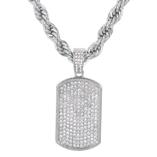 Iced Large Tag Pendant with 8mm Rope Chain 24" - HC-8035**
