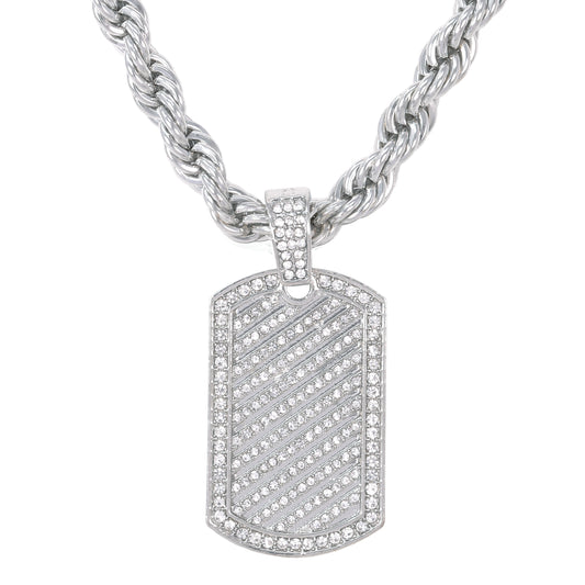 Iced Large Tag Pendant with 8mm Rope Chain 24" - HC-8036**