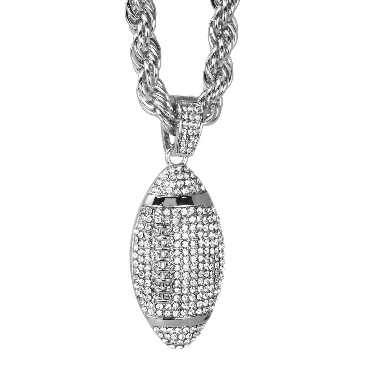 Iced Large Football Pendant with 8mm Rope Chain 24" - HC-8041**