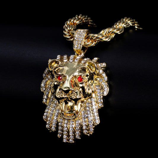 Iced Large Lion Pendant with 8mm Rope Chain 24" - HC-8054
