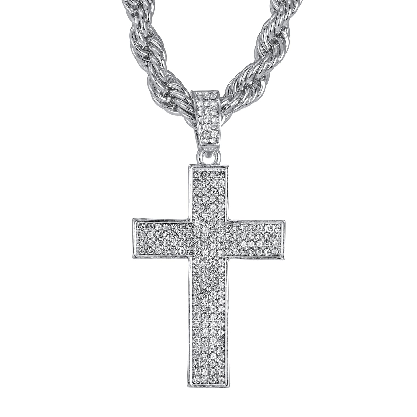 Iced Large Cross Pendant with 8mm Rope Chain 24" - HC-8066