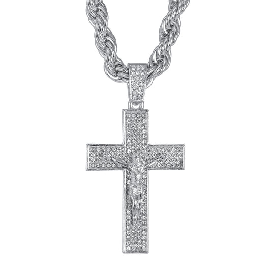 Iced Large Cross Pendant with 8mm Rope Chain 24" - HC-8067
