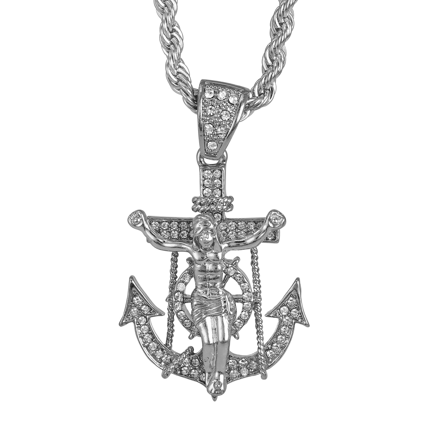 Iced Large Jesus Cross Pendant with 8mm Rope Chain 24" - HC-8069