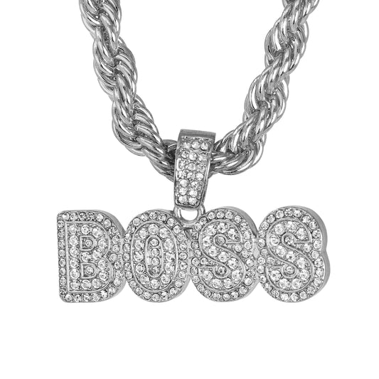 Iced Large Boss Pendant with 8mm Rope Chain 24" - HC-8071