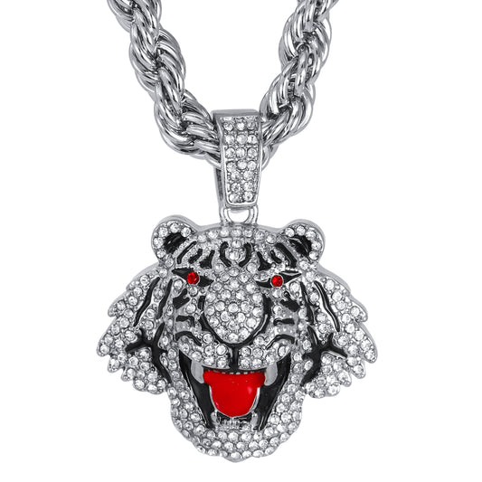 Iced Large Tiger Pendant with 8mm Rope Chain 24" - HC-8072