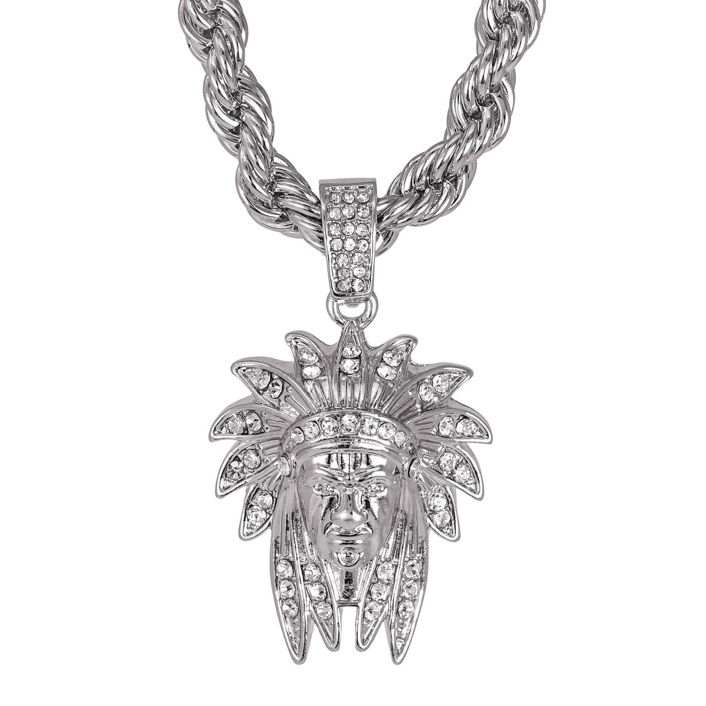 Iced Large Tribal Pendant with 8mm Rope Chain 24" - HC-8074