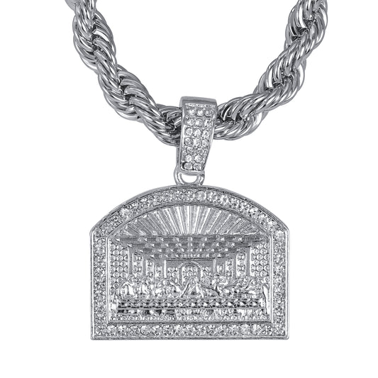 Iced Large Last Supper Pendant with 8mm Rope Chain 24" - HC-8076