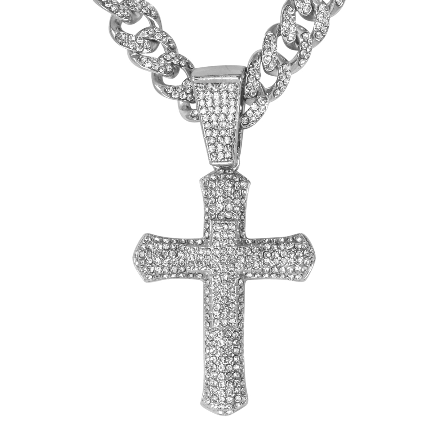 Iced Large Cross Pendant with 12mm Iced Cuban Chain - HC-9001