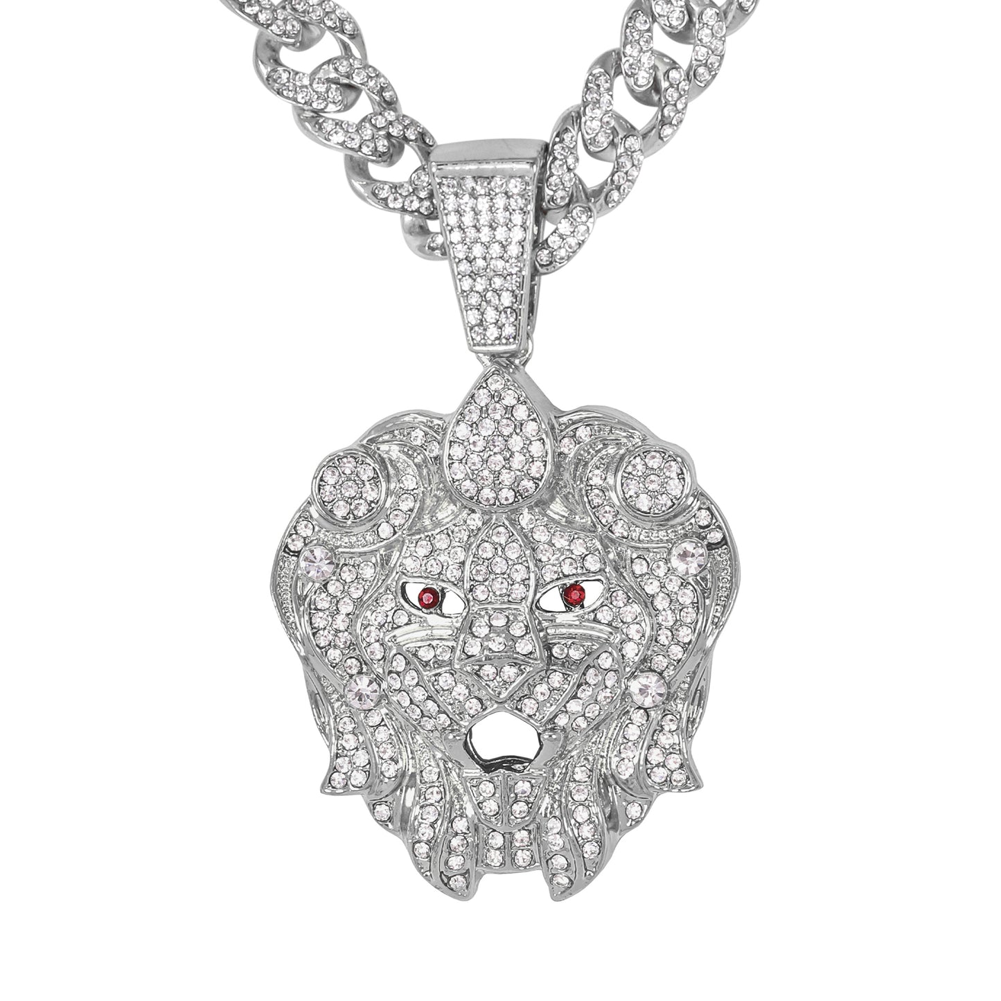 Iced Large Lion Pendant with 12mm Iced Cuban Chain - HC-9006