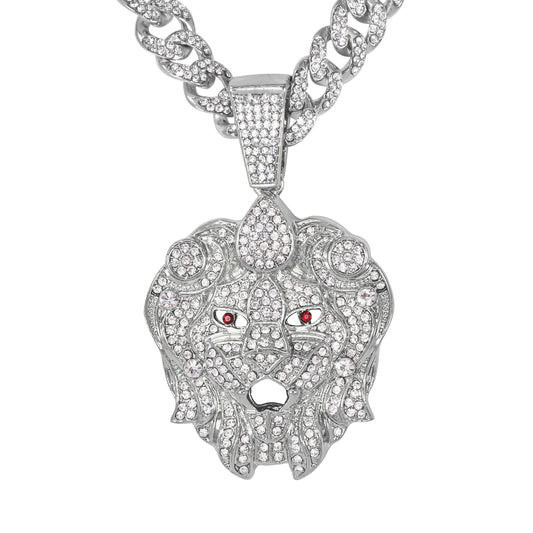 Iced Large Lion Pendant with 12mm Iced Cuban Chain - HC-9006