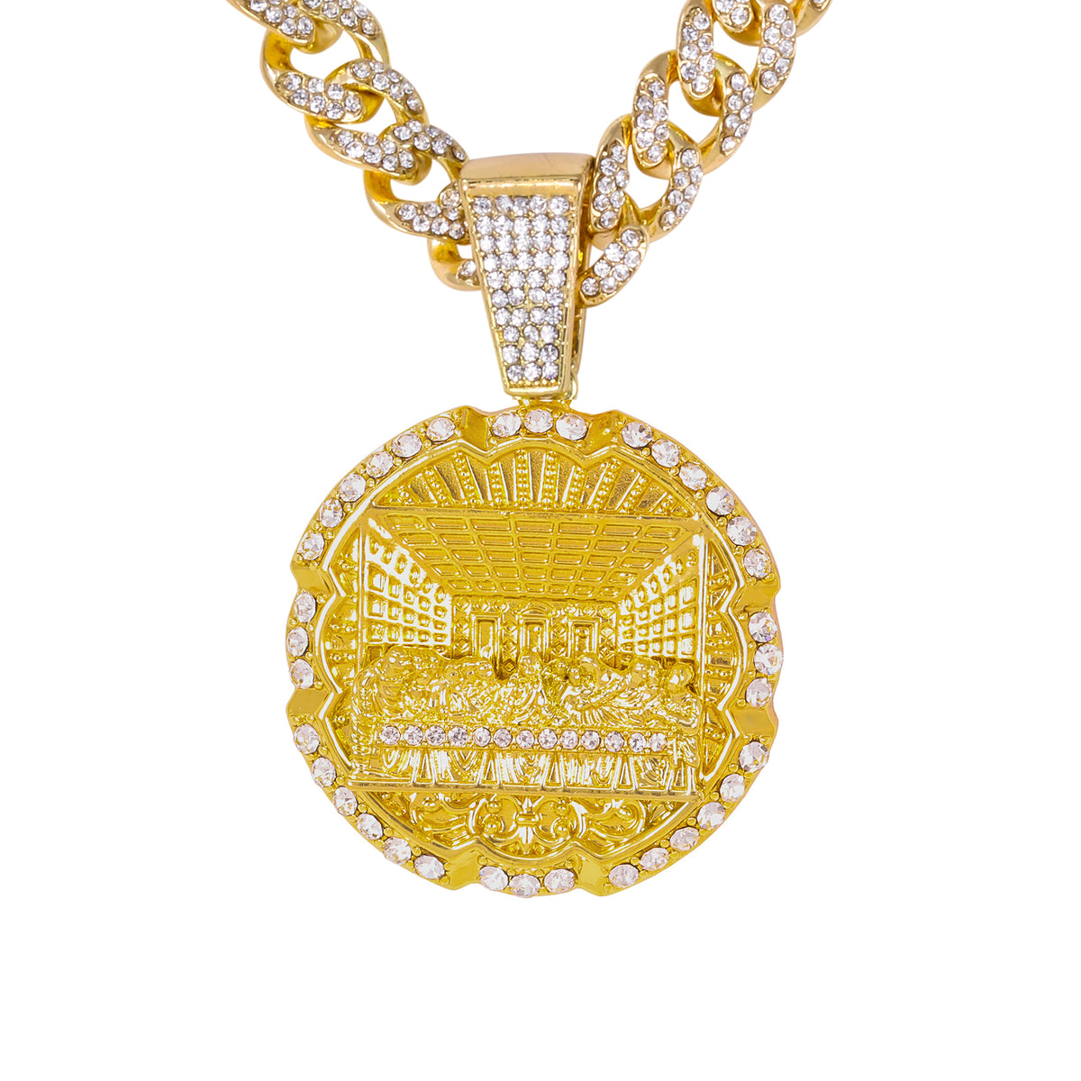 Iced Large Last-Supper Pendant with 12mm Iced Cuban Chain - HC-9010