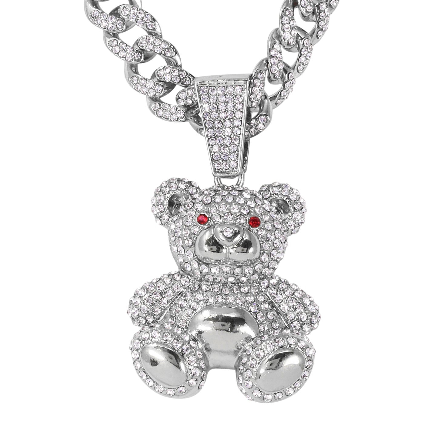 Iced Large Teddy-Bear Pendant with 12mm Iced Cuban Chain - HC-9011