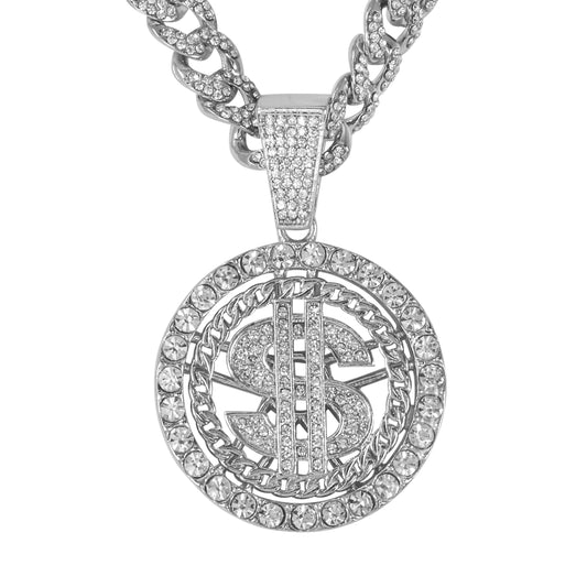 Iced Large Money Pendant with 12mm Iced Cuban Chain - HC-9013