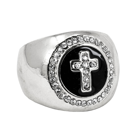 Mens One Size Iced Out Cross Ring - HR-41