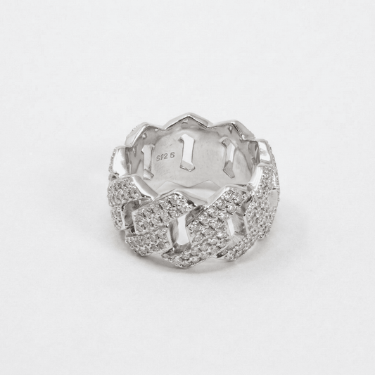 Iced Out 3.4CT Moissanite Cuban Link Ring in Premium Sterling Silver