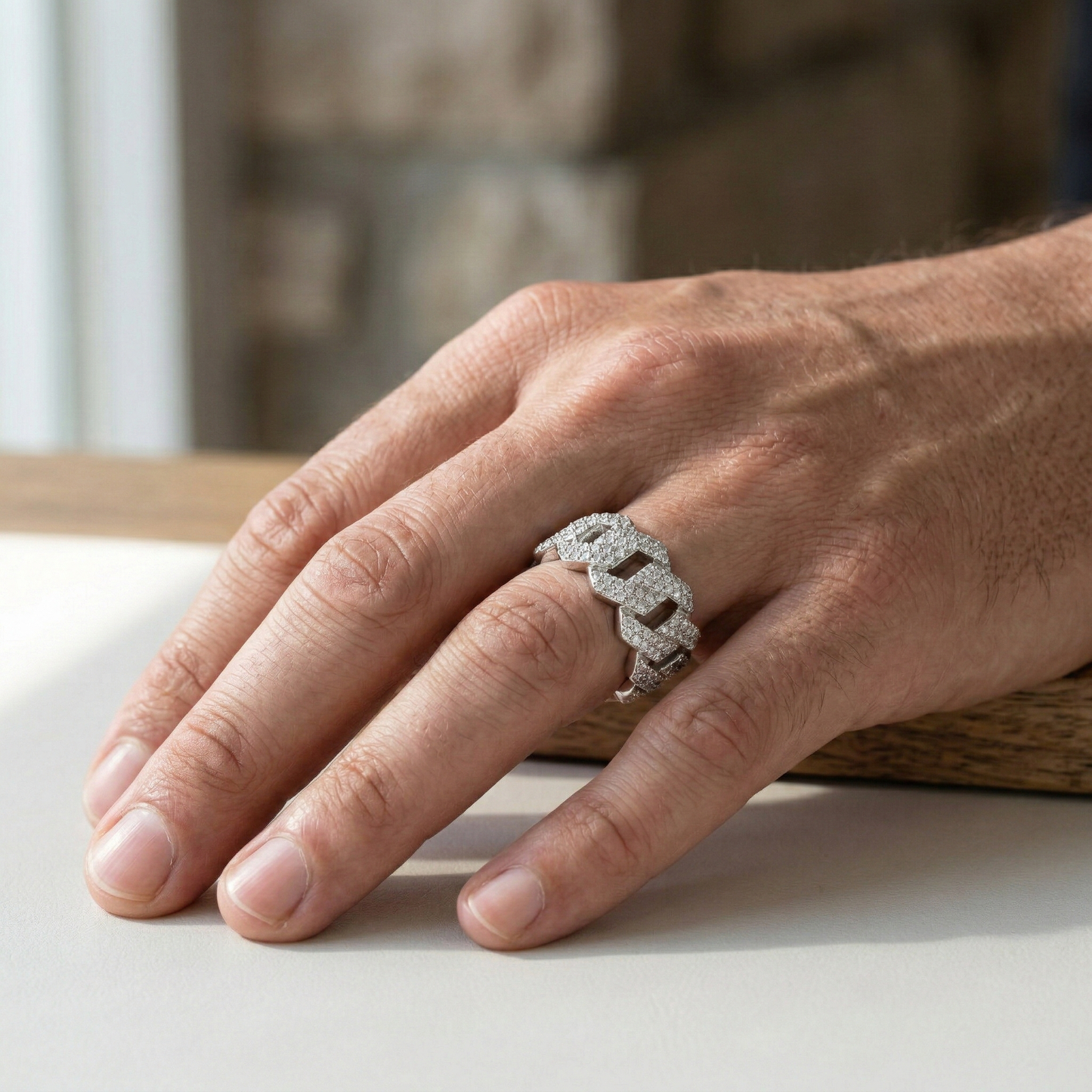 Iced Out 3.4CT Moissanite Cuban Link Ring in Premium Sterling Silver