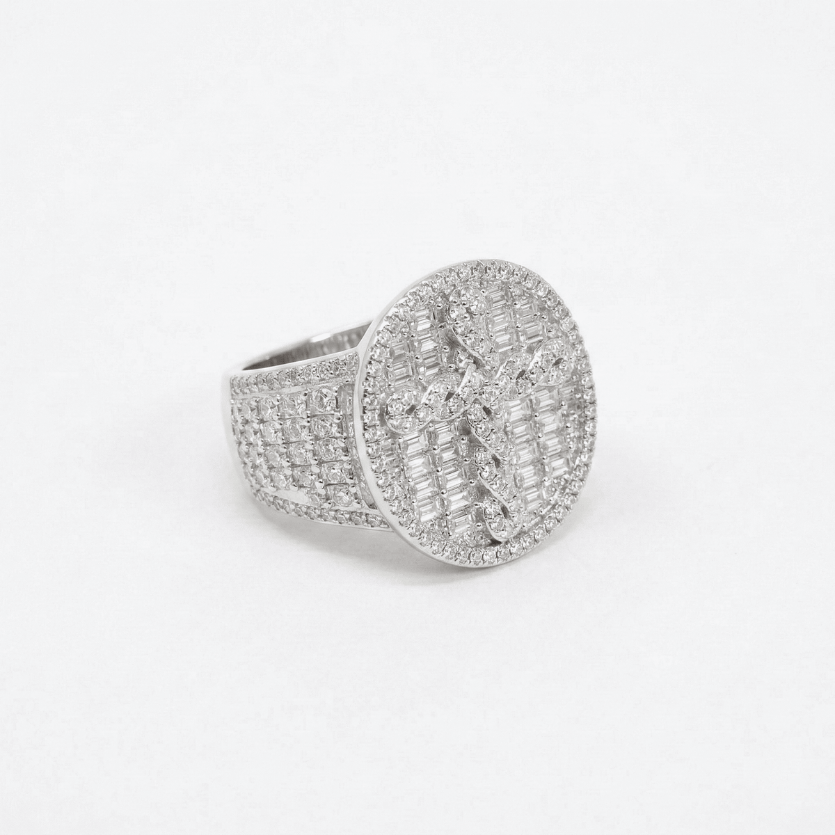 Iced Out 3.66CT Moissanite Round Braided Cross Ring in Premium Sterling Silver