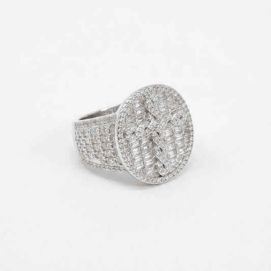 Iced Out 3.66CT Moissanite Round Braided Cross Ring in Premium Sterling Silver