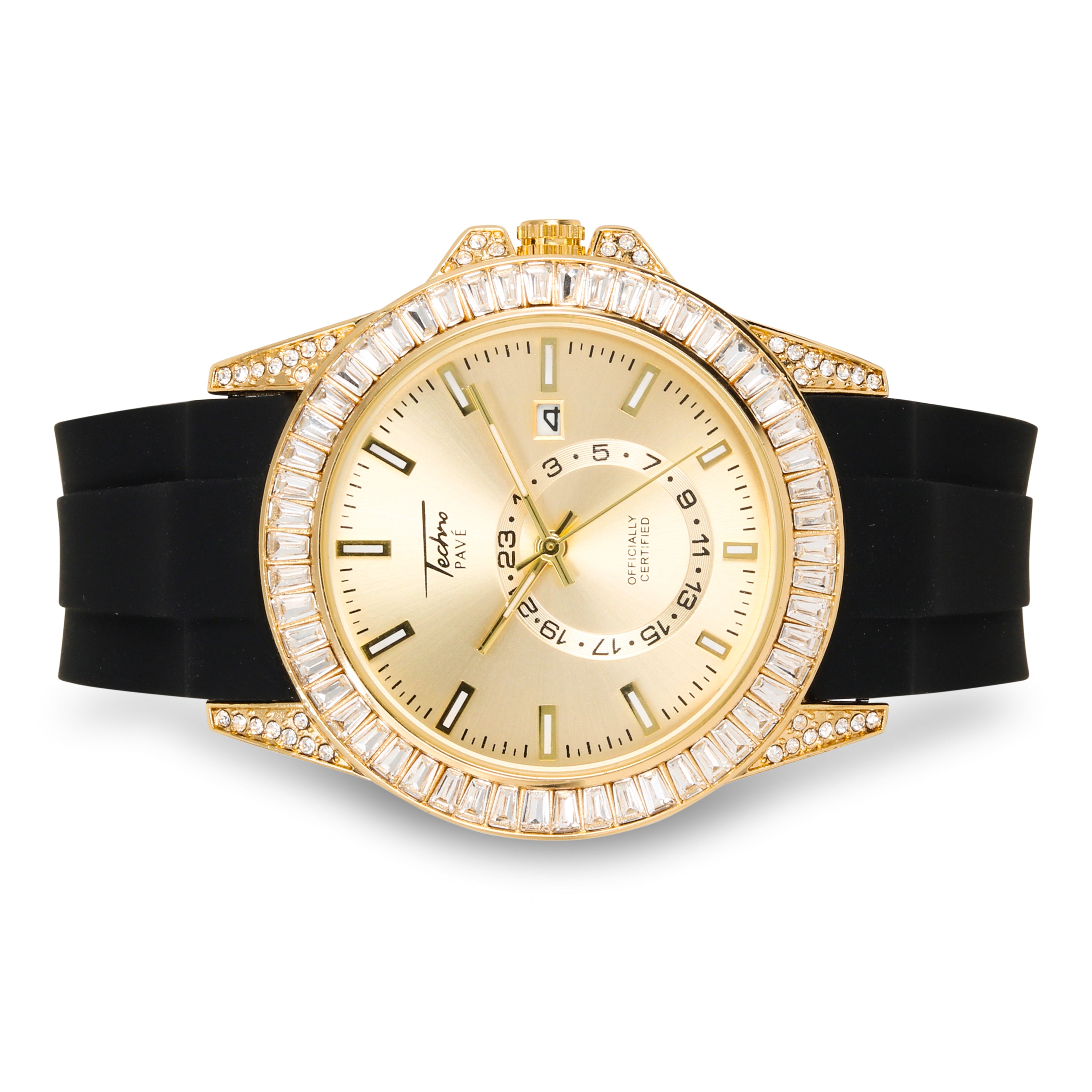 Men's Baguette Iced Out Watch 42mm Gold - Silicon Band