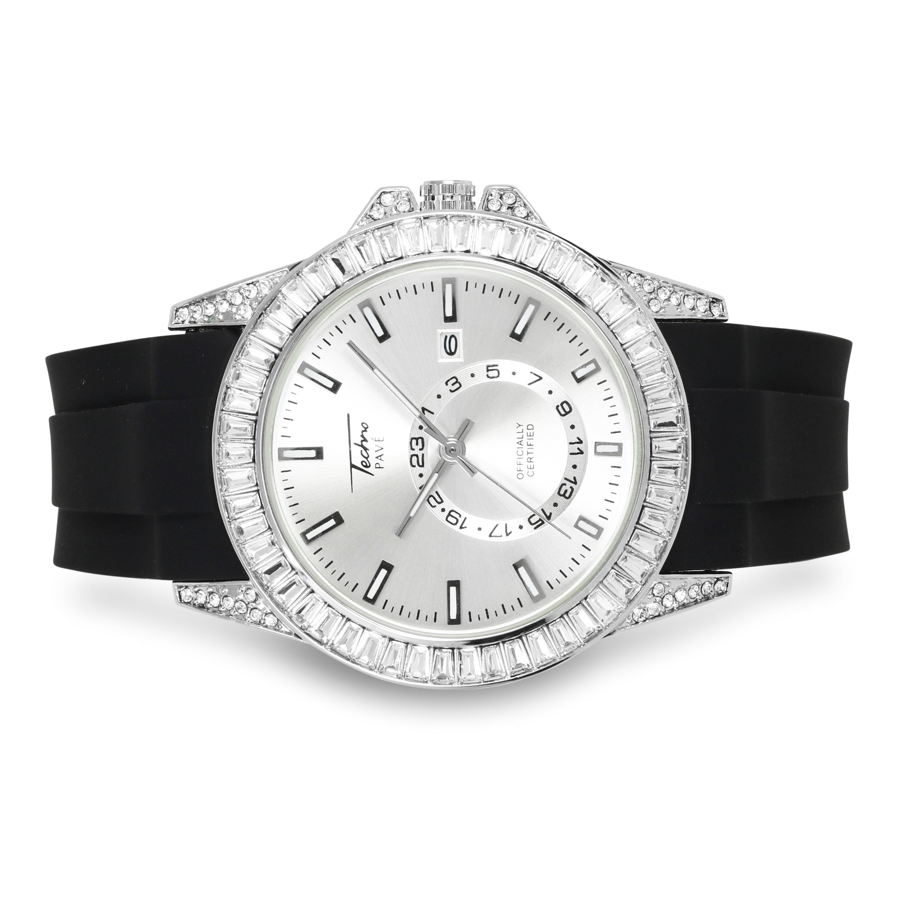 Men's Baguette Iced Out Watch 42mm Silver - Silicon Band