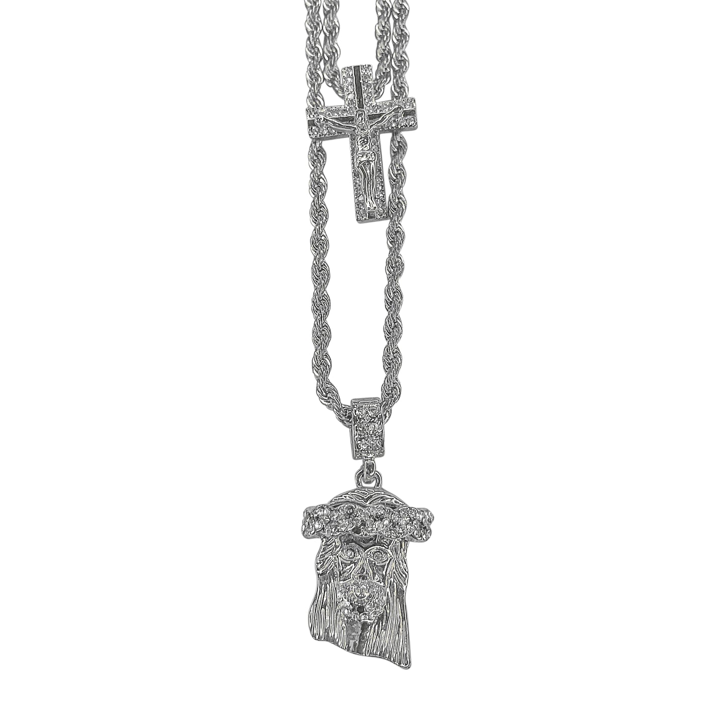 Iced Medium Pendant 2on Necklace Set - MHC-05