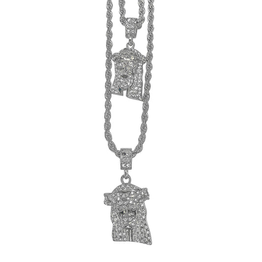 Iced Medium Pendant 2on Necklace Set - MHC-07