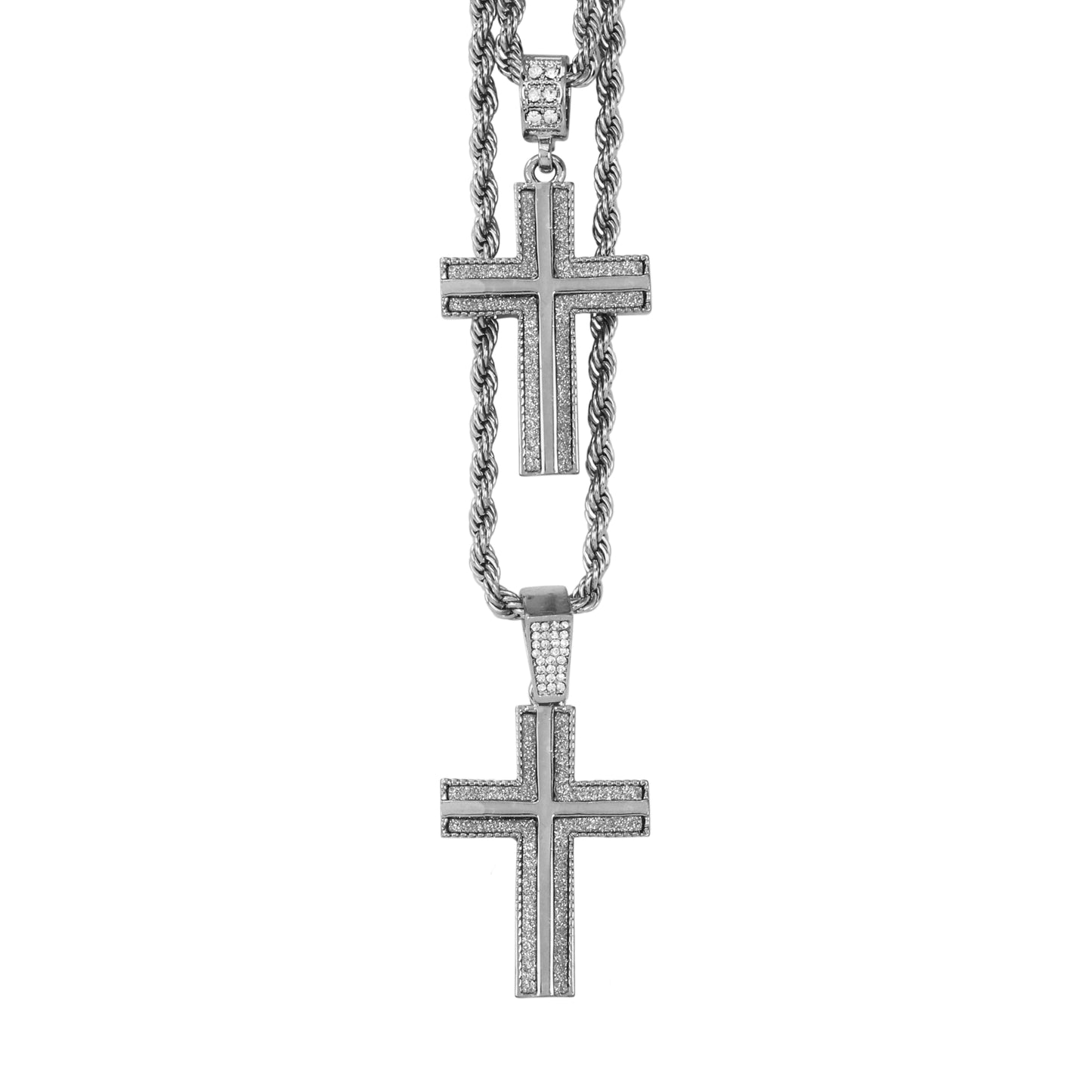 Iced Medium Pendant 2on Necklace Set - MHC-08