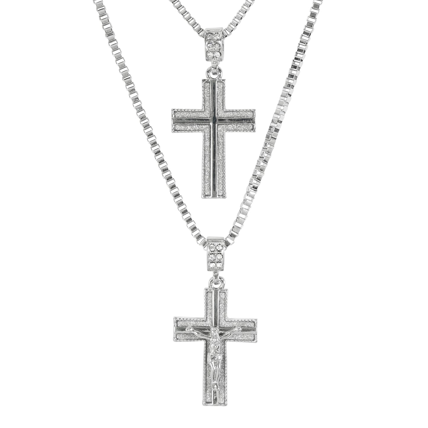 Iced Medium Pendant 2on Necklace Set - MHC-108