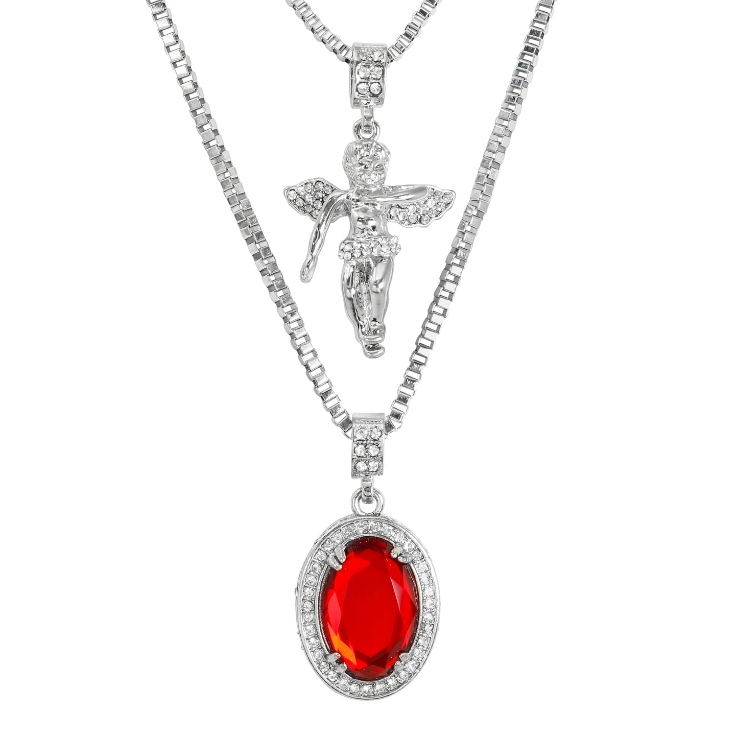Iced Medium Pendant 2on Necklace Set - MHC-110