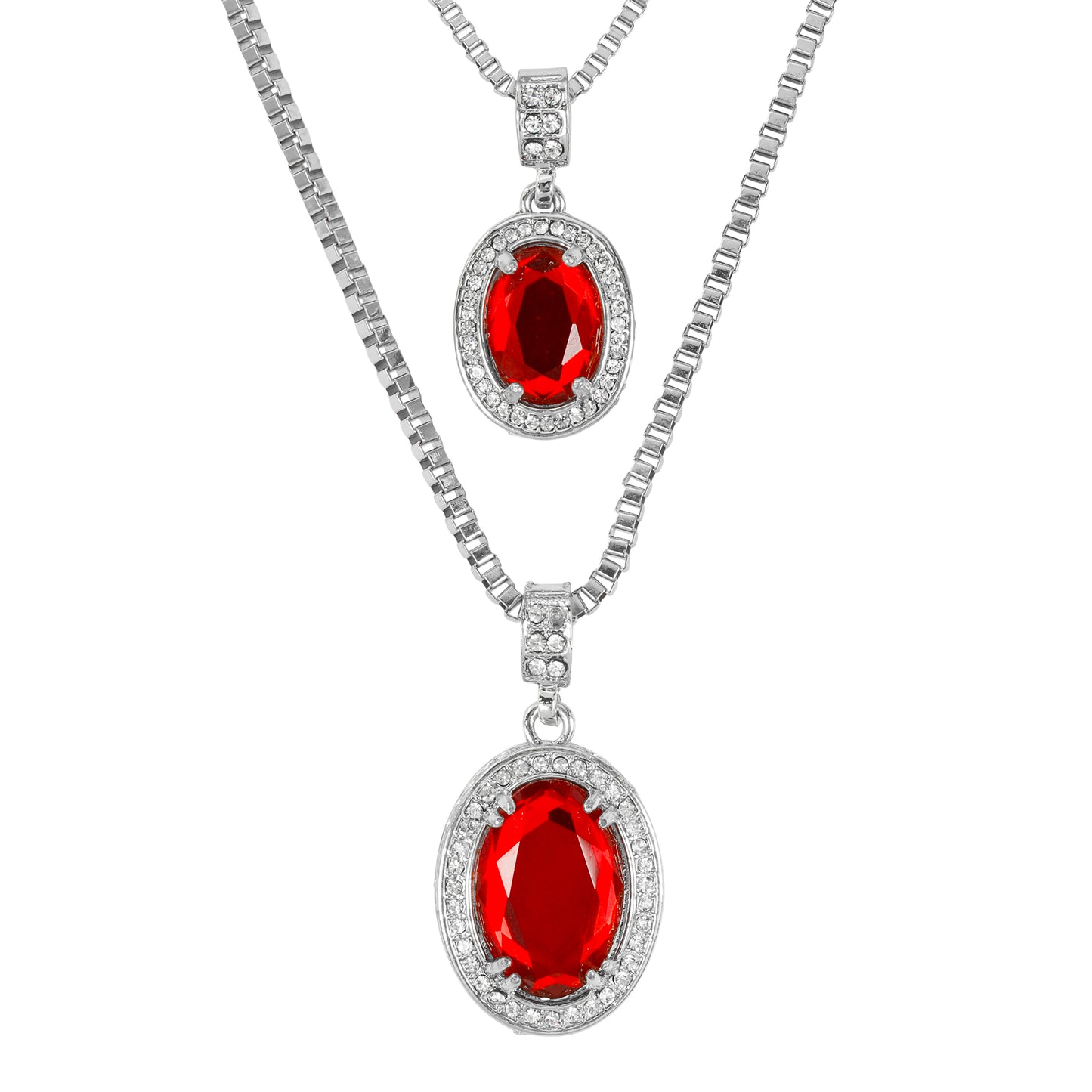 Iced Medium Pendant 2on Necklace Set - MHC-113