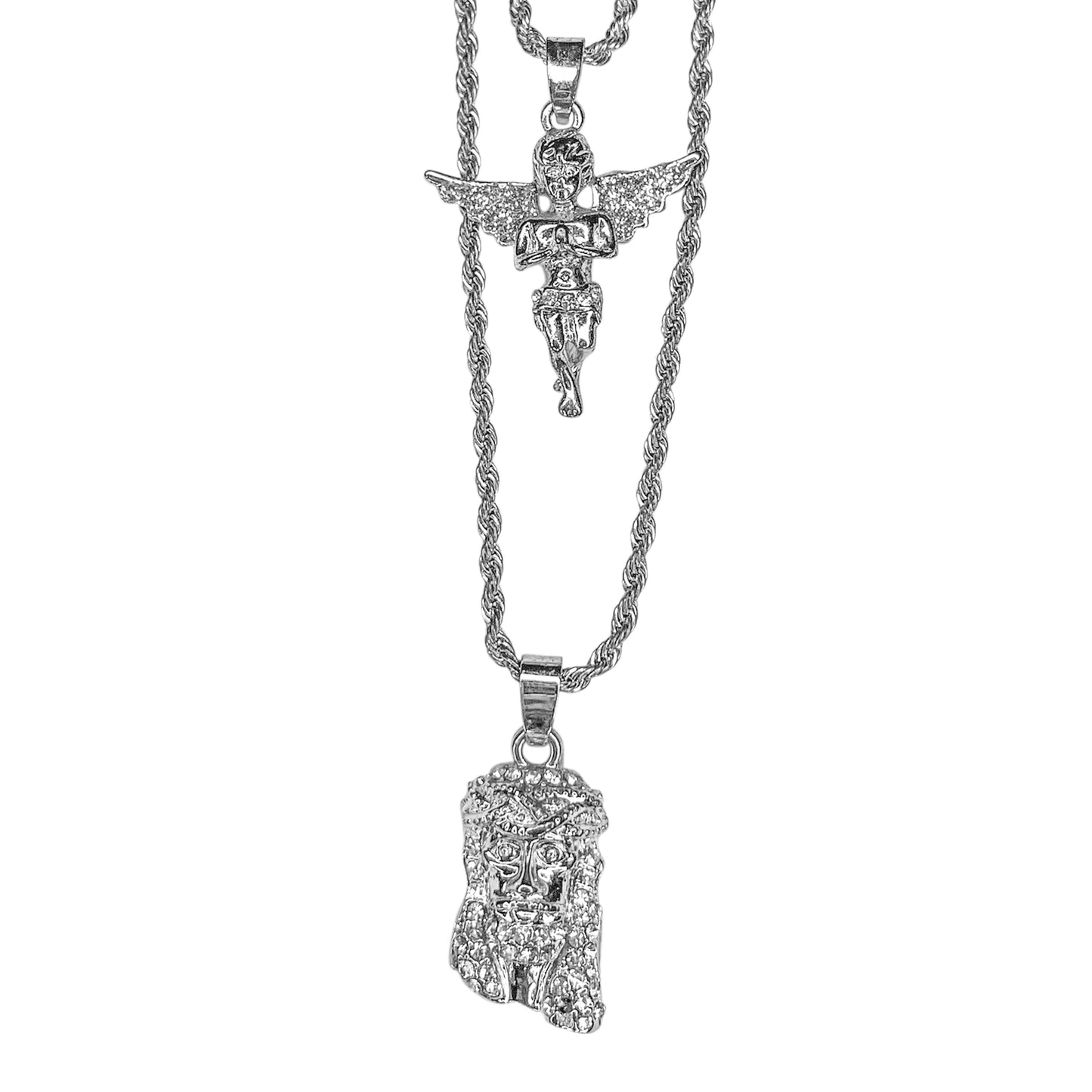 Iced Medium Pendant 2on Necklace Set - MHC-207