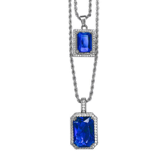Iced Medium Pendant 2on Necklace Set - MHC-216