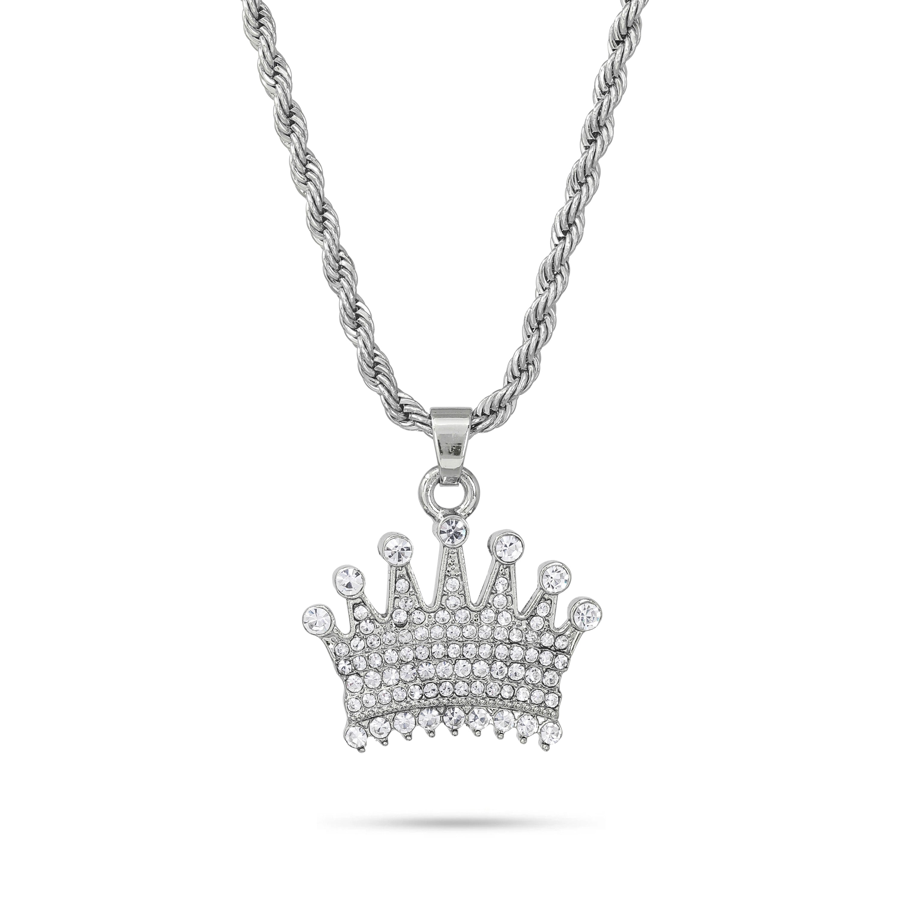 MINI ICED CROWN NECKLACE SILVER