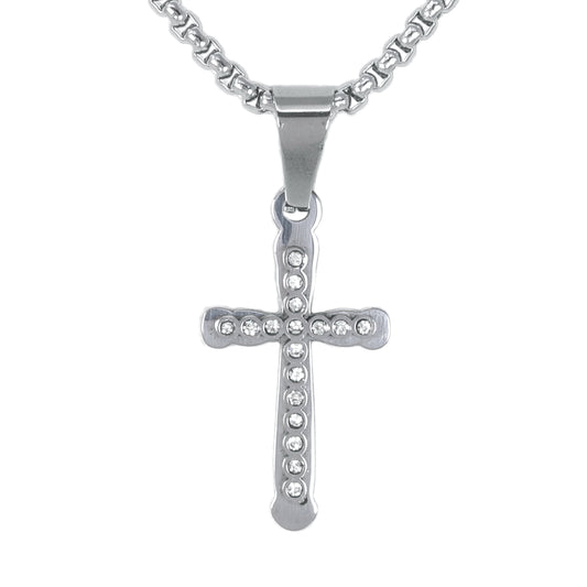 Mini Iced Cross Necklace with 2.5mm Round Box Chain 24" - SCP-010**