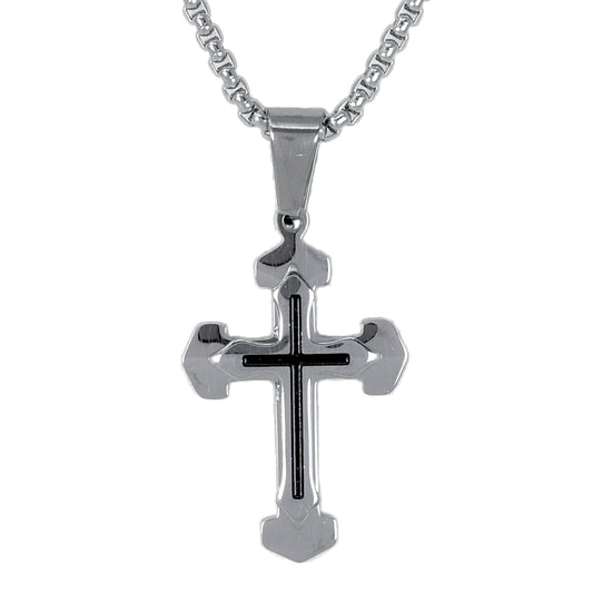 Mini Cross Necklace with 2.5mm Round Box Chain 24" - SCP-021