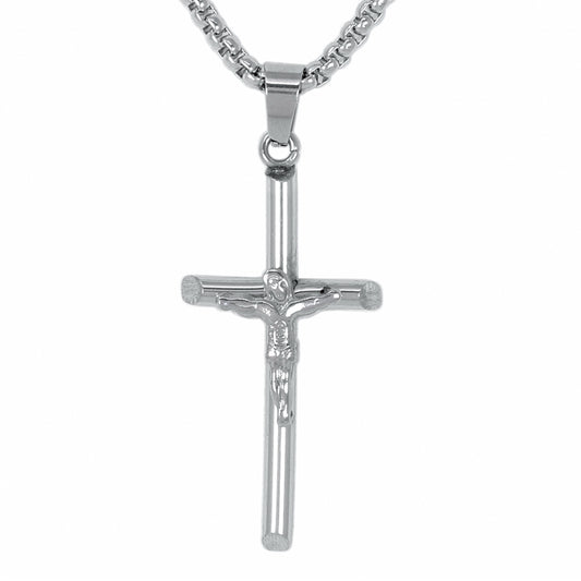 Mini Crucifix Necklace with 2.5mm Round Box Chain 24" - SCP-028