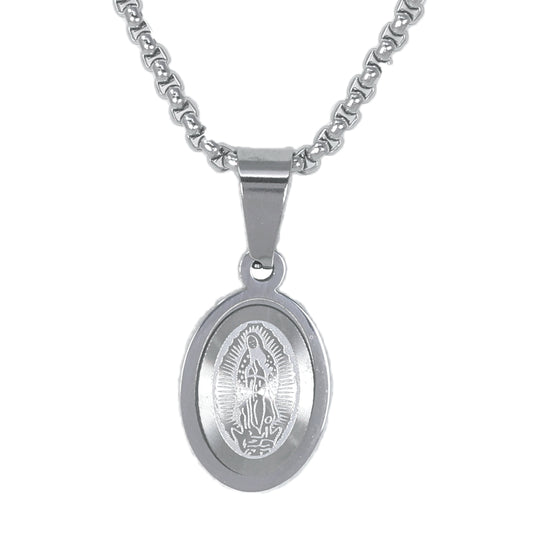 Mini Guadalupe Necklace with 2.5mm Round Box Chain 24" - SCP-030