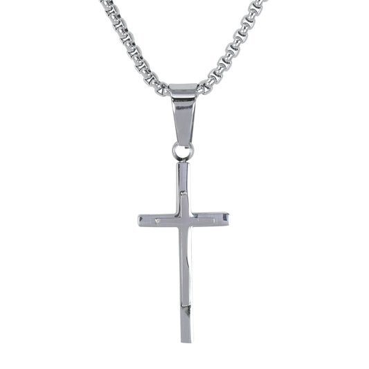 Mini Solid Cross Necklace with 2.5mm Round Box Chain 24" - SCP-054**