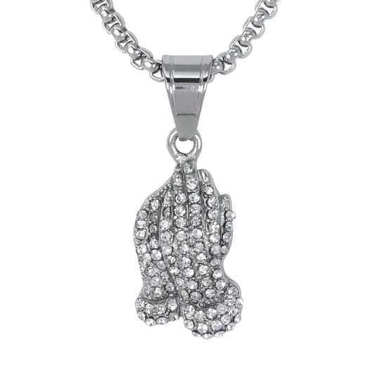 Mini Praying Hand Necklace with 2.5mm Round Box Chain 24" - SCP-070