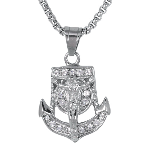 Mini Crucifix Necklace with 2.5mm Round Box Chain 24" - SCP-072**