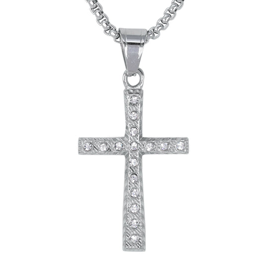 Mini Iced Cross Necklace with 2.5mm Round Box Chain 24" - SCP-076**