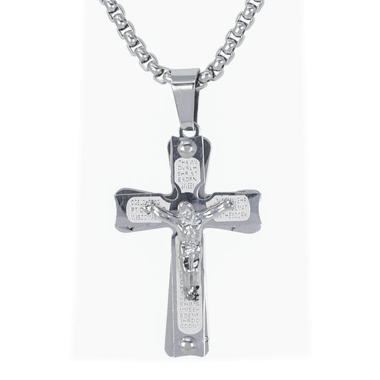 Mini Crucifix Necklace with 2.5mm Round Box Chain 24" - SCP-083