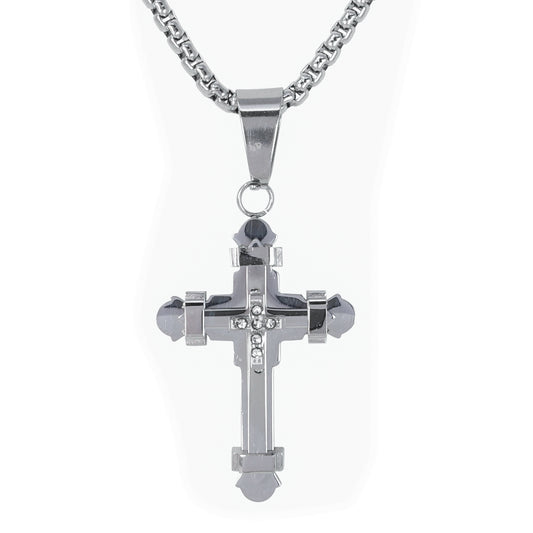 Mini Solid Cross Necklace with 2.5mm Round Box Chain 24" - SCP-084