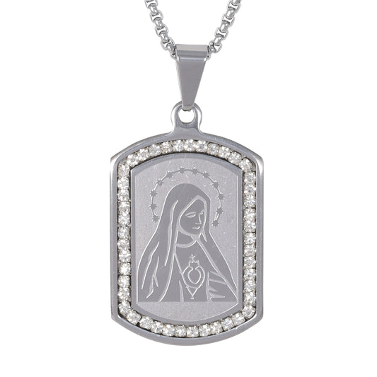 Medium Guadalupe Necklace with 3mm Round Box Chain 24" - SCP-115**