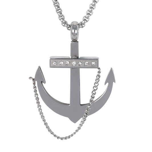 Medium Anchor Necklace with 3mm Round Box Chain 24" - SCP-126