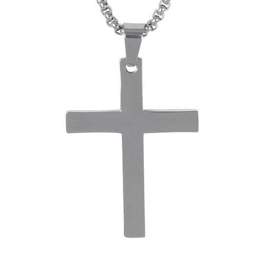 Medium Cross Necklace with 3mm Round Box Chain 24" - SCP-128